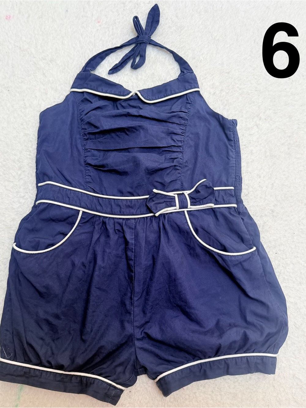 Janie and jack Navy Blue Girls Halter Romper with White Piping